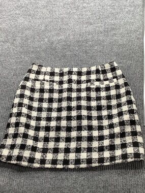 AUREUM Black and White Gingham Tweed Mini Skirt